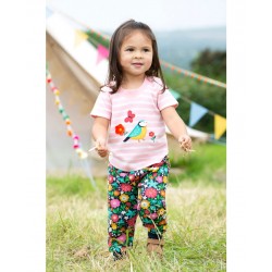 Top - Frugi - EASY ON - BIRD - Pink Twin Flower and Stripe