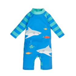 Sun and swim - Swim SUIT - Sun Safe Suit - Frugi - SHARKS - Cobalt Blue - last size 4-5 y in sale