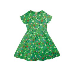 Dress - SKATER - Flowers - Short sleeves - FRUGI - GARDEN - SARA - Slub material - Green Hedgerow