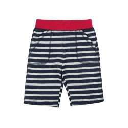 Shorts - Frugi - Favourite - Indigo Blue Stripe and Red hem 