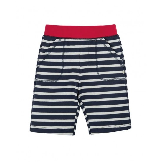 Shorts - Frugi - Favourite - Indigo Blue Stripe and Red hem 