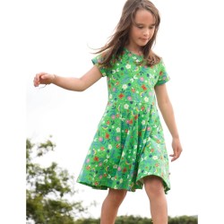 Dress - SKATER - Flowers - Short sleeves - FRUGI - GARDEN - SARA - Slub material - Green Hedgerow