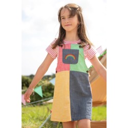 Dress - Rainbow - Frugi - Zoey - Dungarees Dress - Hotch Potch Colour Block - clearance