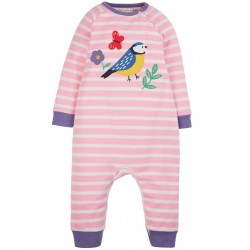 Babygrow - Frugi - Remy Romper - Pink Stripe Flower Bird - 0-3,  6-12m  - sale