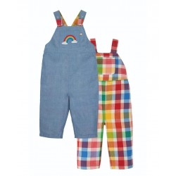 Trousers - Dungarees - Frugi - Reversible - Rio - Rainbow Check and Chambray Denim 