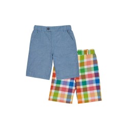 Shorts - Frugi - Rhys - REVERSIBLE - rainbow check and chambray 