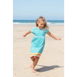 Dress - STRIPE - Frugi - Fran - Jersey - Sunset Blue Sky Rainbow Stripe 