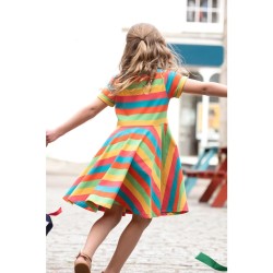 Dress - SKATER - Short sleeves - FRUGI - STRIPE - RAINBOW CAMPER BLUE ORANGE 