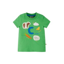 Top - FARM - Frugi - Avery - Green - C is for cow, cloud, chicken, carrot , cat... UNISEX