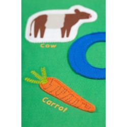 Top - FARM - Frugi - Avery - Green - C is for cow, cloud, chicken, carrot , cat... UNISEX