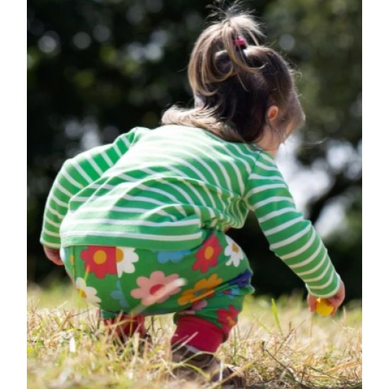 Trousers - Parsnip Pants - FRUGI - FLOWER - Green and Rainbow Daisy flower 