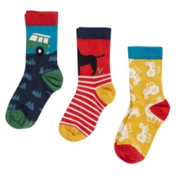 Socks - BIG  KIDS - Frugi - 3pc - Rock My Socks - Indigo Blue Land Off Roading