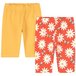 Shorts - Frugi - Laurie - 2 pc - Daisy Orange Flowers and Plain Yellow 