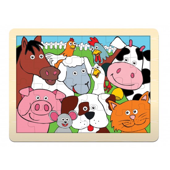 Toys - Puzzle -  Wooden - Childrens 24 Piece Farm Animal Puzzle - Age 3+ 
