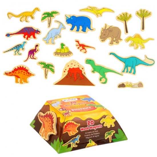 Toys - Dinosaurs  - Wood magnets - 20 magnets in dinosaur themed storage box - last in sale