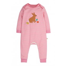 Babygrow - Romper - Frugi - Charlie - Pink Stripe - Bunny Rabbit
