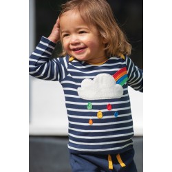Top - RAINBOW - Frugi - Bobby - Indigo Navy Blue stripe and Rainbow cloud