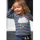 Top - Frugi - Bobby - Navy Blue stripe and Rainbow cloud