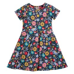 Dress - SKATER - Flowers - Short sleeves - FRUGI - POLLINATORS - Indigo blue and bees