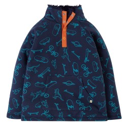 Fleece - DINOSAURS - Frugi - CITY Adventure - Indigo blue skate boards, dinosaurs , bicycles...