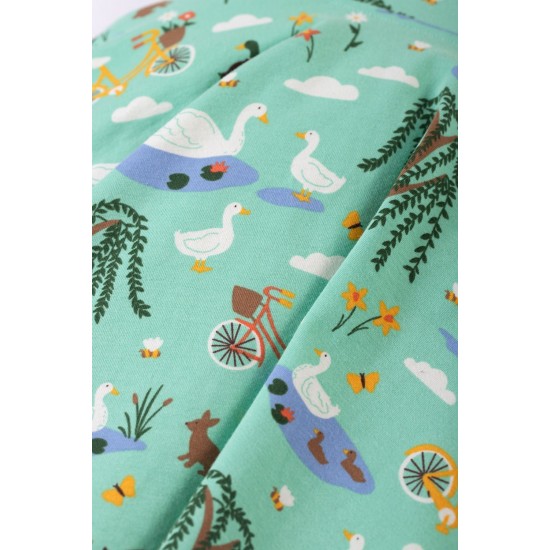 Dress - SKATER - Short sleeves - FRUGI - Duck Pond - ducks , bunnies, bicycles , flowers 