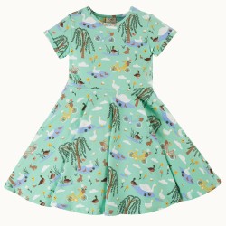 Dress - SKATER - Short sleeves - FRUGI - Duck Pond - ducks , bunnies, bicycles , flowers 