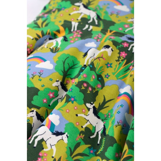 Dress - SKATER - Short sleeves - FRUGI - HORSE - Hedgerow - Green rainbow pony