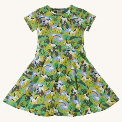 Dress - SKATER - Short sleeves - FRUGI - HORSE - Hedgerow - Green rainbow pony