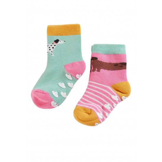 Socks - Warm - Frugi - 2pc - Grippy Terry socks - DOGS - 0-6m and  1-2y (UK 3-6) , 2-4y (UK 6-8) 