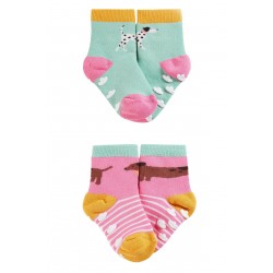 Socks - Warm - Frugi - 2pc - Grippy Terry socks - DOGS - 0-6m and  1-2y (UK 3-6) , 2-4y (UK 6-8) 