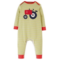 Babygrow - Romper - Frugi - Charlie - Green Pea Stripe Tractor 