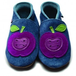 Shoes and Slippers - Soft leather baby slipper shoe - APPLE - Blue and Purple Denim - 0-6m last size