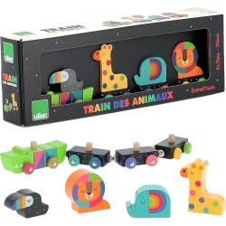 Toys - Wooden - Baby - ANIMAL TRAIN - 1 Crocodile Locomotive, 3 Carriages, 4 Animal Passengers
