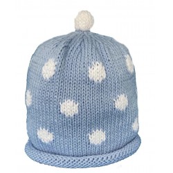 Hat - Baby - Merry Berries - Luxury - 100% cotton - Light Sky Blue with White Spots -  no return offer