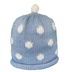Hat - Baby - Luxury - 100% cotton - Light Sky Blue with White Spots
