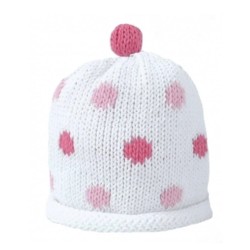 Hat - Baby - Luxury - 100% cotton - Cream and Pink Candy Spots - last size 