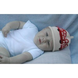 Hat - Baby - Luxury - 100% cotton - London - Cream and Red Bus 