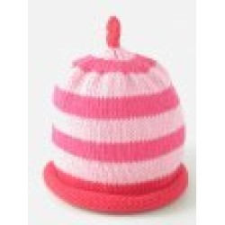 Hat - Baby - Luxury - 100% cotton - light and fuchsia pink with red stripe- last size 