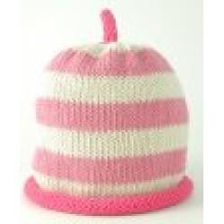 Hat - Baby - Merry Berries - Luxury - 100% cotton - Dusky Cream Fuchsia Pink stripe - last size 