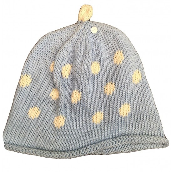 Hat - Baby - Merry Berries - Luxury - 100% cotton - Pale Creamy Blue with White Spots 