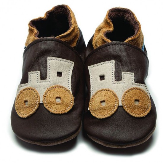 Shoes and Slippers - Soft leather baby slipper shoe - TRAIN - Toot Brown 0-6m last size