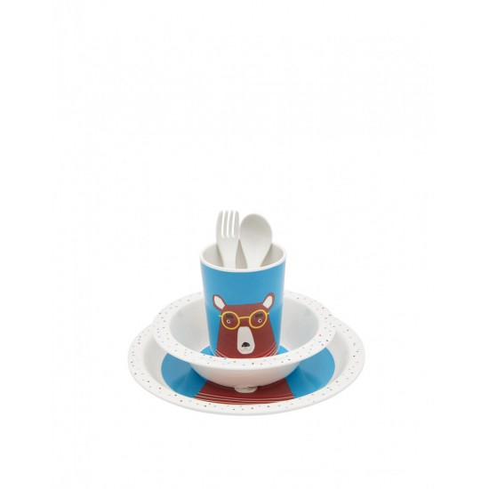 Dining Set - Melamine - TODDLER -  JOULES - Unisex - BEAR - plate, bowl, cup and cutlery - last one