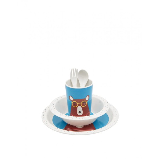 Dining Set - Melamine - TODDLER -  JOULES - Unisex - BEAR - plate, bowl, cup and cutlery - last one