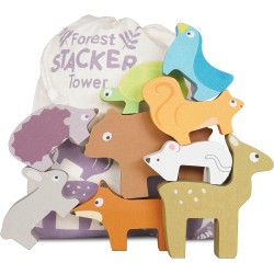 Toys - STACK - Wooden - FOREST - Woodland - Stacking Animals in a bag - 18m plus 