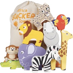 Toys - STACK - Wooden - AFRICA - Stacking Animals in a bag - 18m plus 