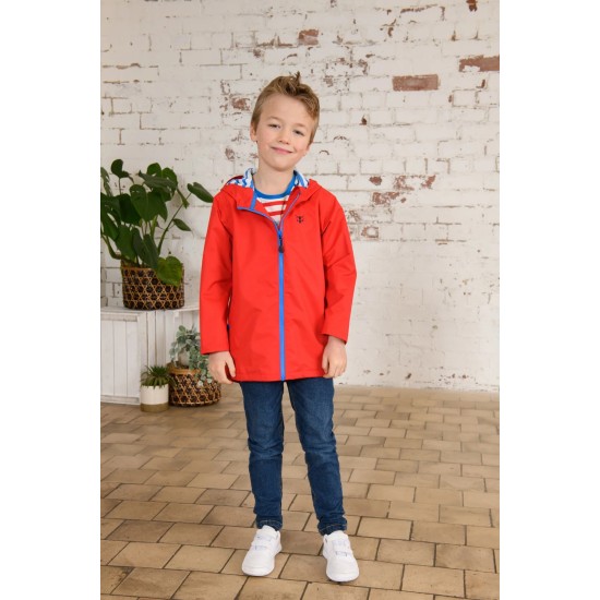 COAT - Ethan - RED with blue stripe lining 