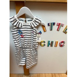Playsuit Romper - STRIPE - Penelope - Cloud - navy stripe with flowers