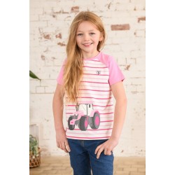 Top - FARM - Tractor - Sweet Pea PINK stripe - 1, 4, 5yr