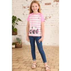 Top - FARM - Tractor - Sweet Pea PINK stripe - clearance