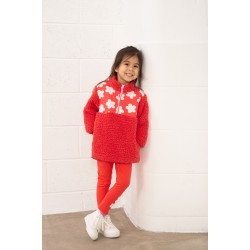 Fleece - FLOWERS - Cassie - Coral - Half Zip 